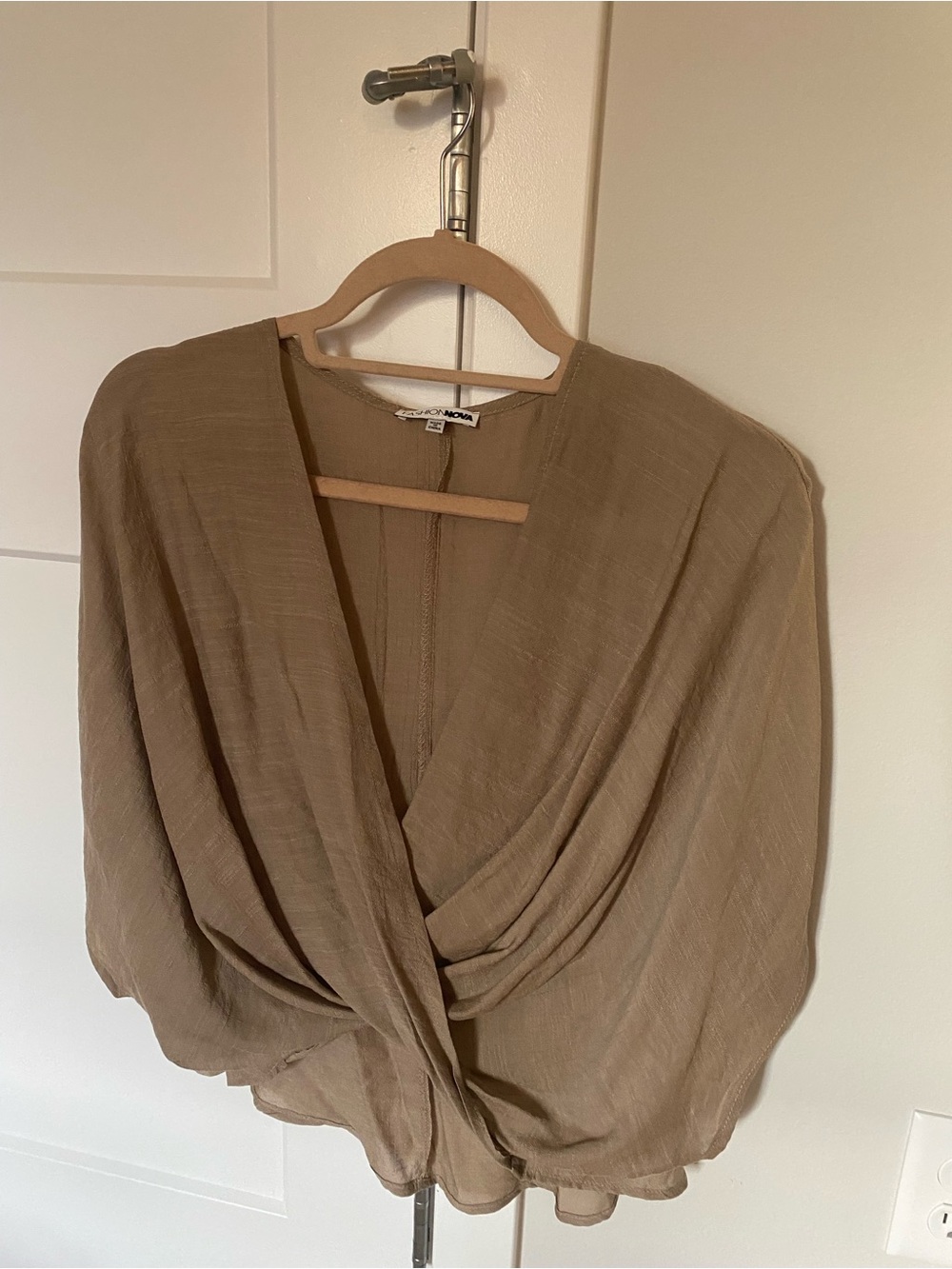 Fashion Nova Taupe Draped Front Blouse
